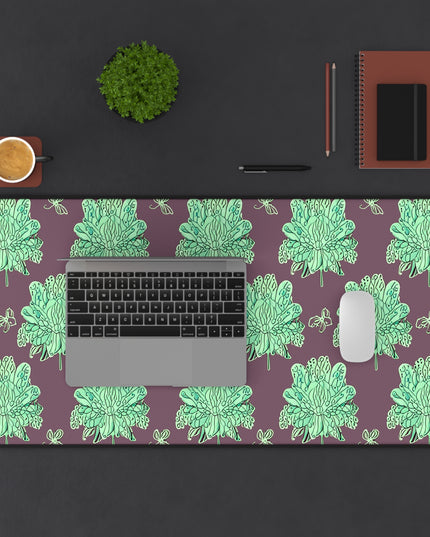 Mint Green Floral Butterflies 16" x 32" Desk Mat