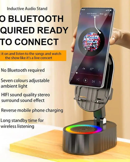 Cell Phone Stand with Wireless Bluetooth Speaker,Induction Speaker HD Surround Sound for Home and Outdoor,Compatible with Iphone/Ipad/Samsung Galaxy