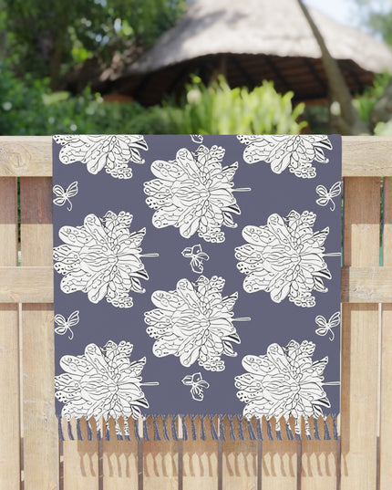 White Floral Butterflies 38" × 81" Boho Beach Cloth