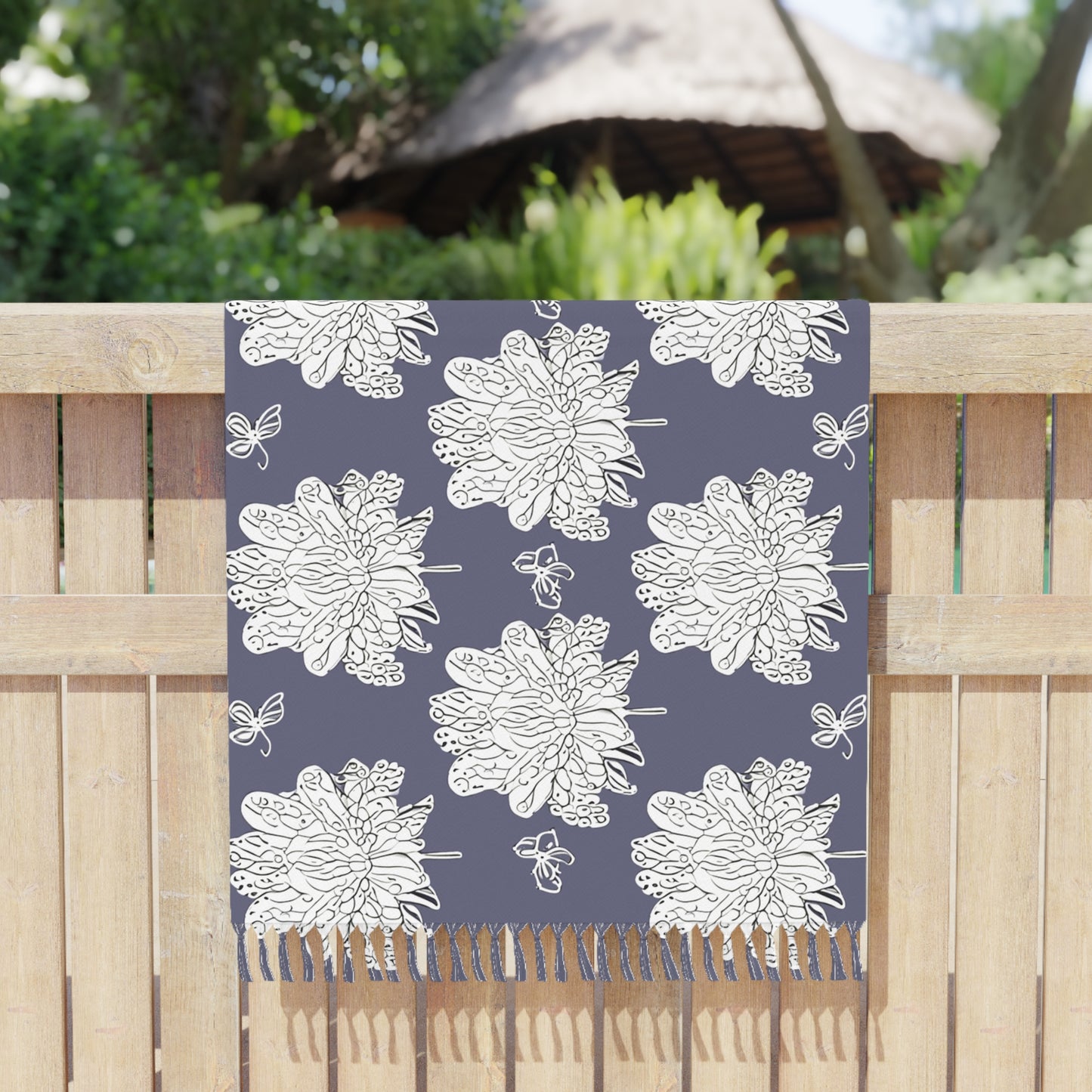 White Floral Butterflies 38" × 81" Boho Beach Cloth