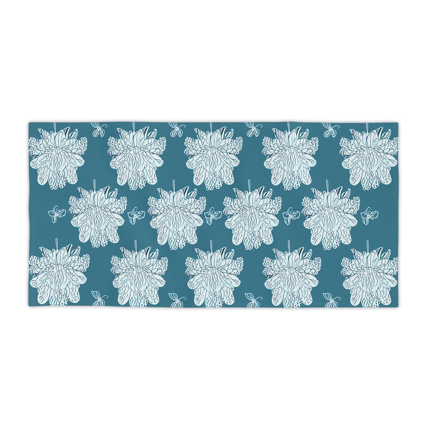 Tif Green White Floral Butterflies Beach Towel, 30" x 60"