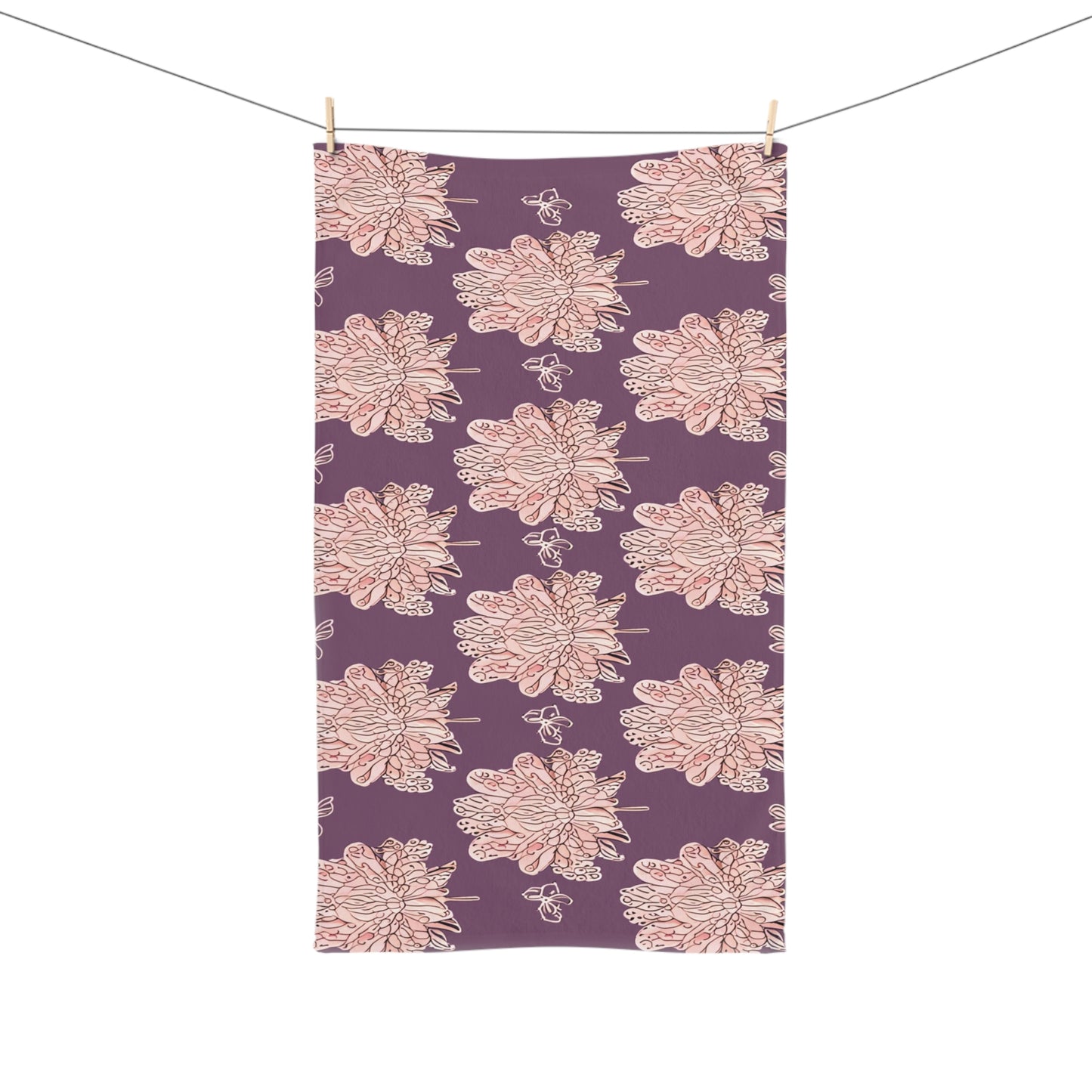 Pink Floral Butterflies Hand Towel, 16" x 28"