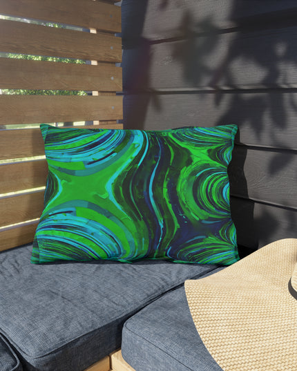 Uzi Spiral Blue Green 20" x 14" Outdoor Pillow