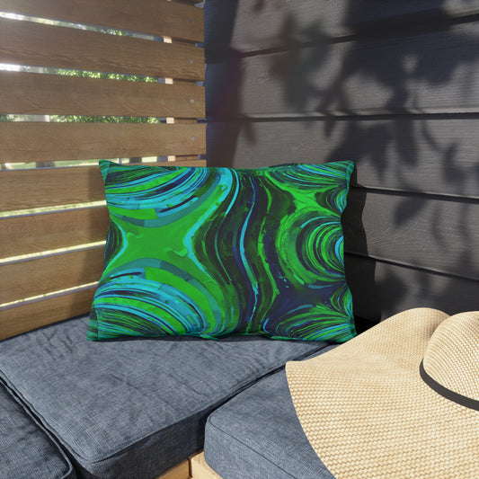 Uzi Spiral Blue Green 20" x 14" Outdoor Pillow