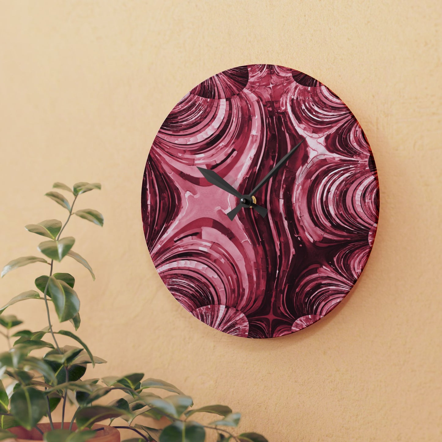 Uzi Spiral Ruby Acrylic Wall Clock, Round or Square, 10.75" x 10.75"