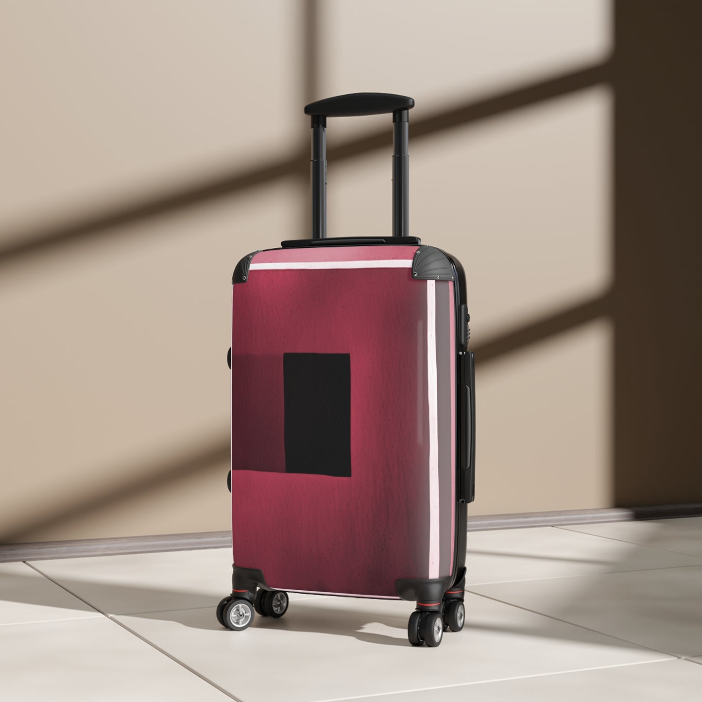 Red Shadow Small Suitcase with built in lock, 4 double-wheels, telescopic handle, and ABS back hard-shell