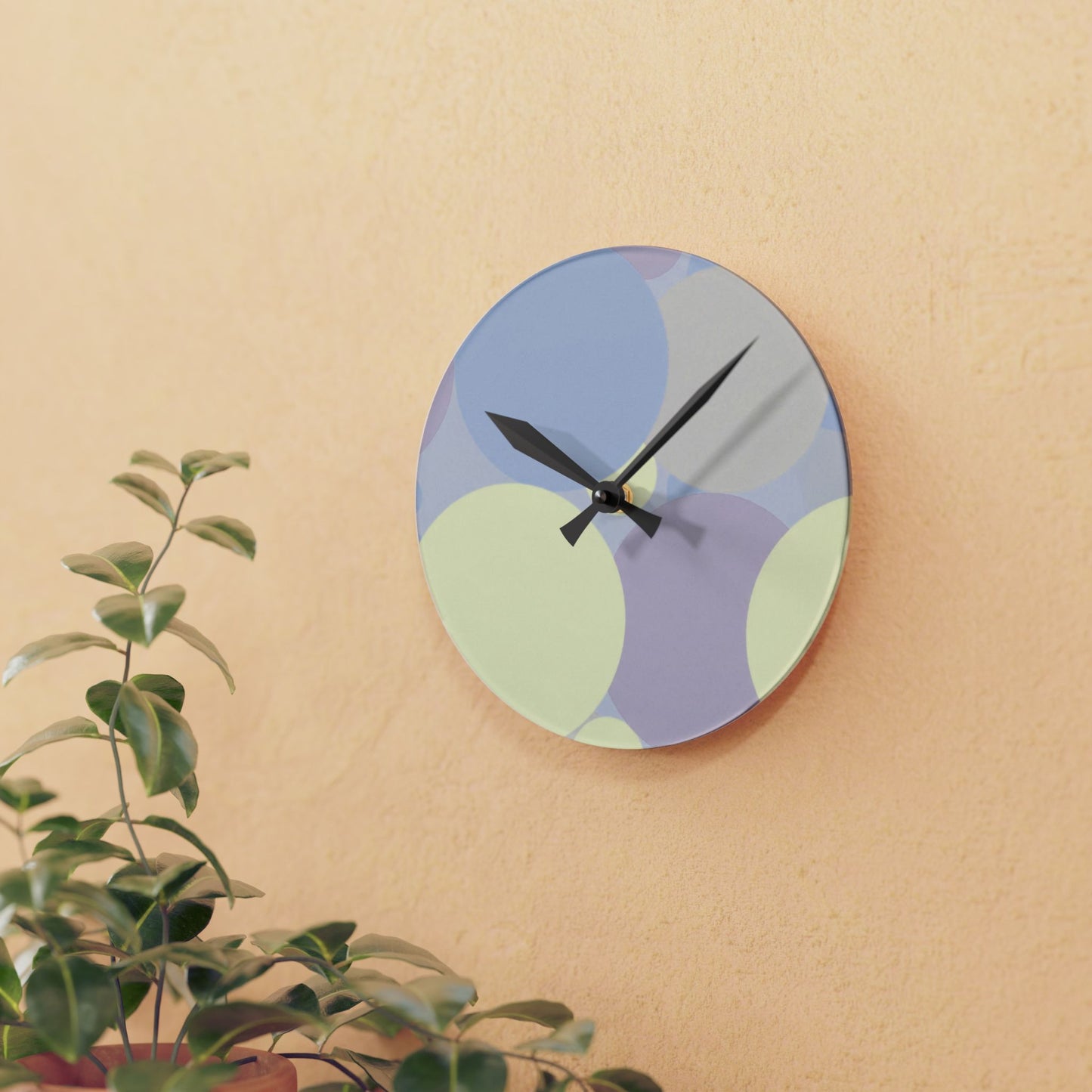 Pastel Soft Blue and Soft White Patches Acrylic Round Wall Clock, 8" x 8"