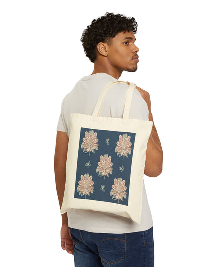 Rose White Floral Butterflies Cotton Canvas Tote Bag