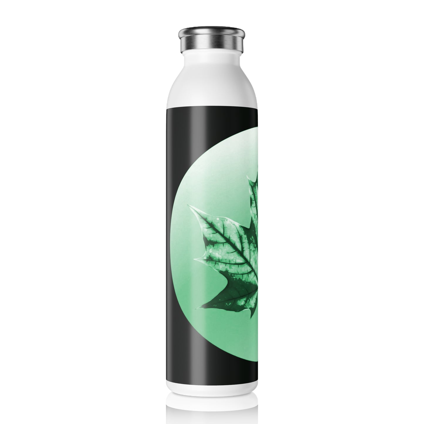 Mint Green Maple Leaf Slim Water Bottle, 20 oz White