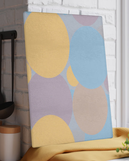 Pastel Baby Blue and Peach Patches 11" x 15" Glass Cutting Board