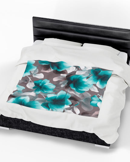 Tif Green Gray Floral Bunch Velveteen Plush Blanket, 50" x 60"
