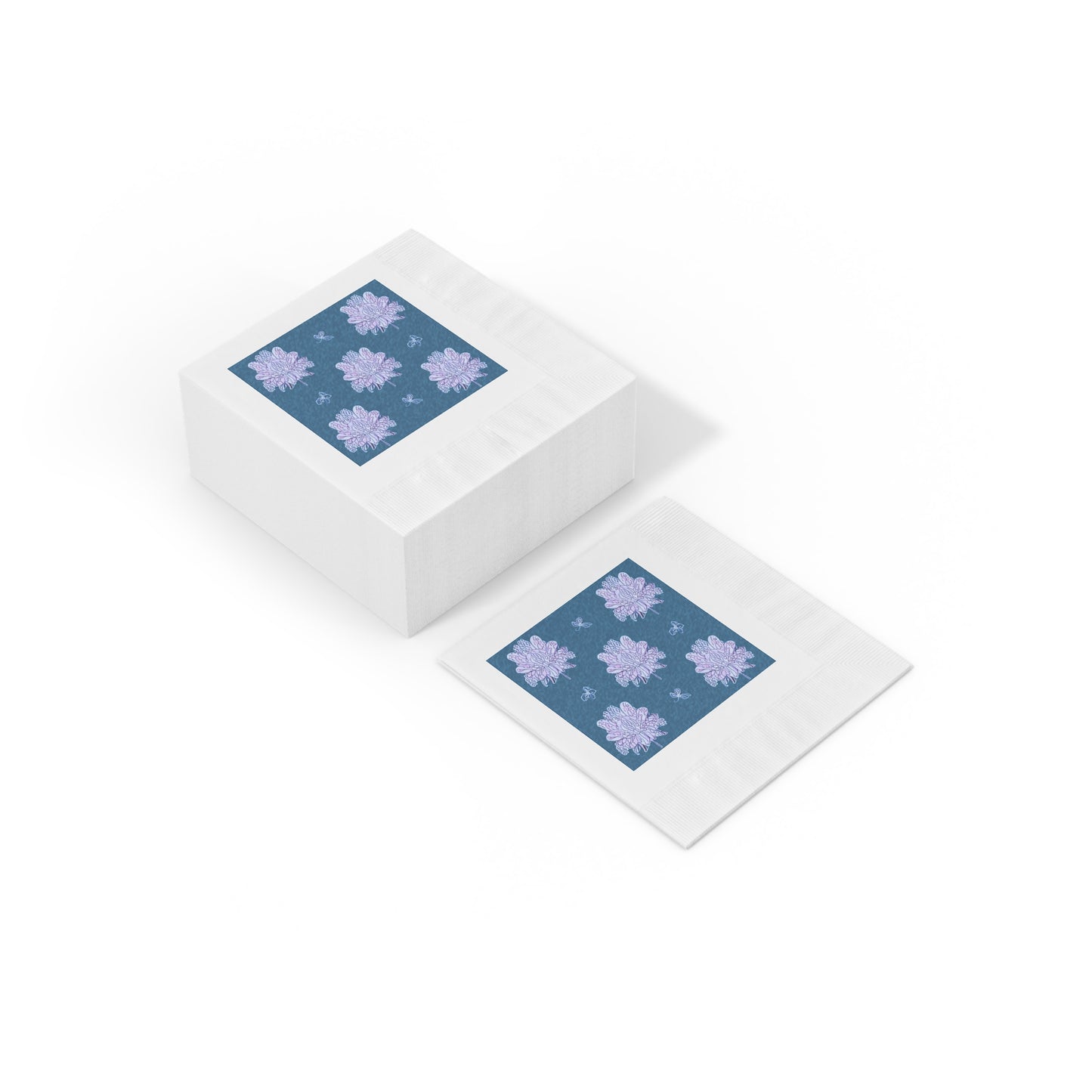 Lavender Floral Butterflies White Coined Napkins, 4.8" x 4.8"