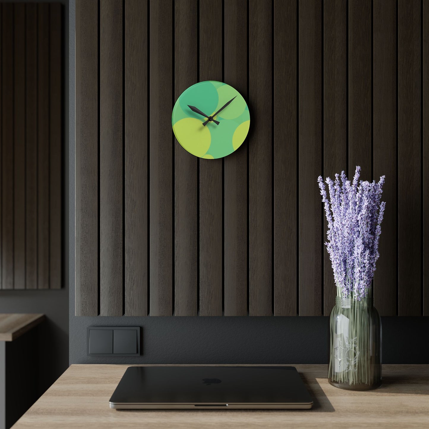 Pastel Green Patches Acrylic Round Wall Clock, 8" x 8"