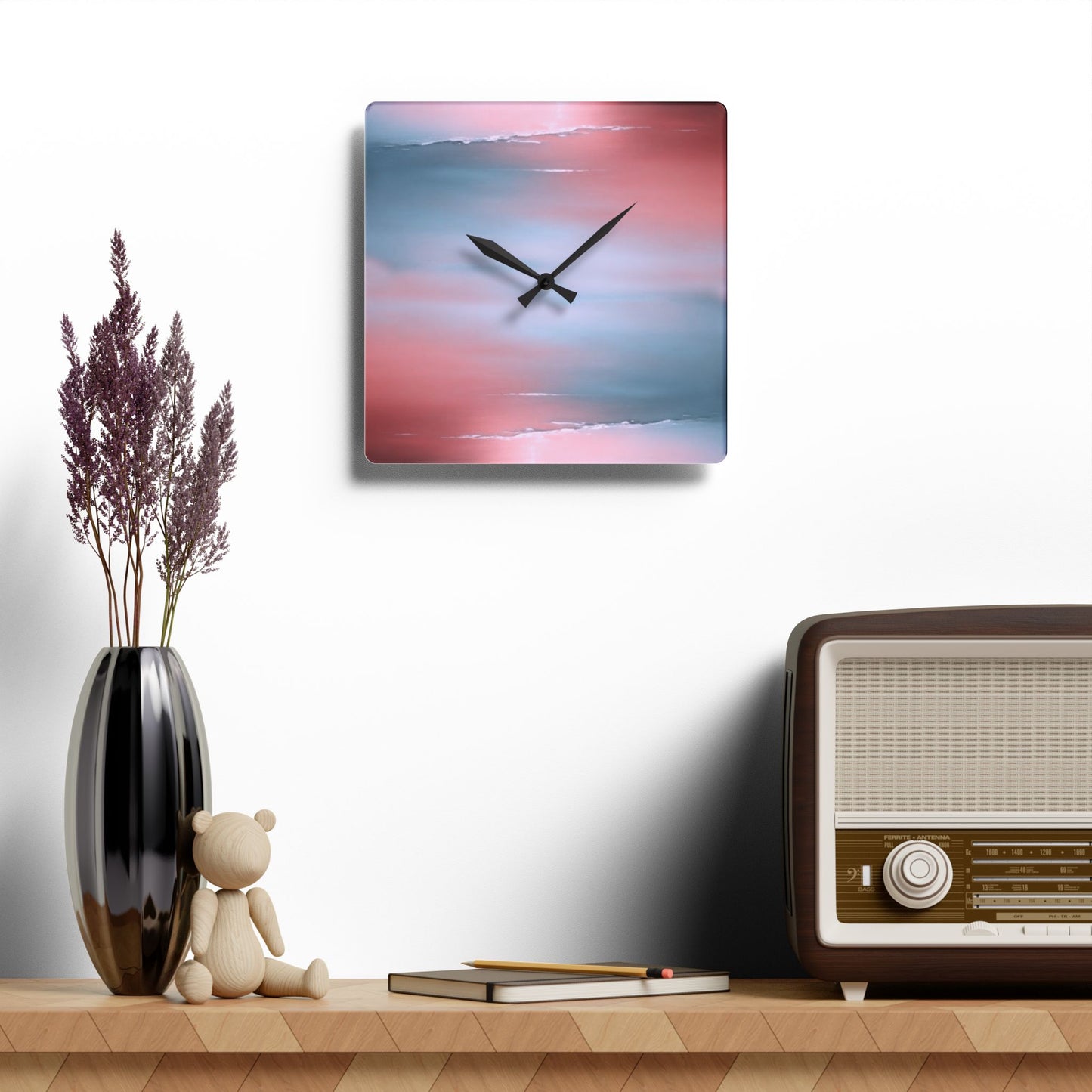 Gray Sea Pink Fog Acrylic Wall Clock, Round or Square, 10.75" x 10.75"
