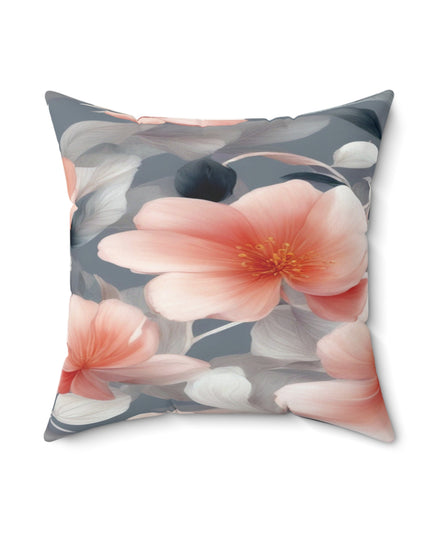 Red Blossom Floral Bunch Faux Suede Square Pillow, 18" x 18"