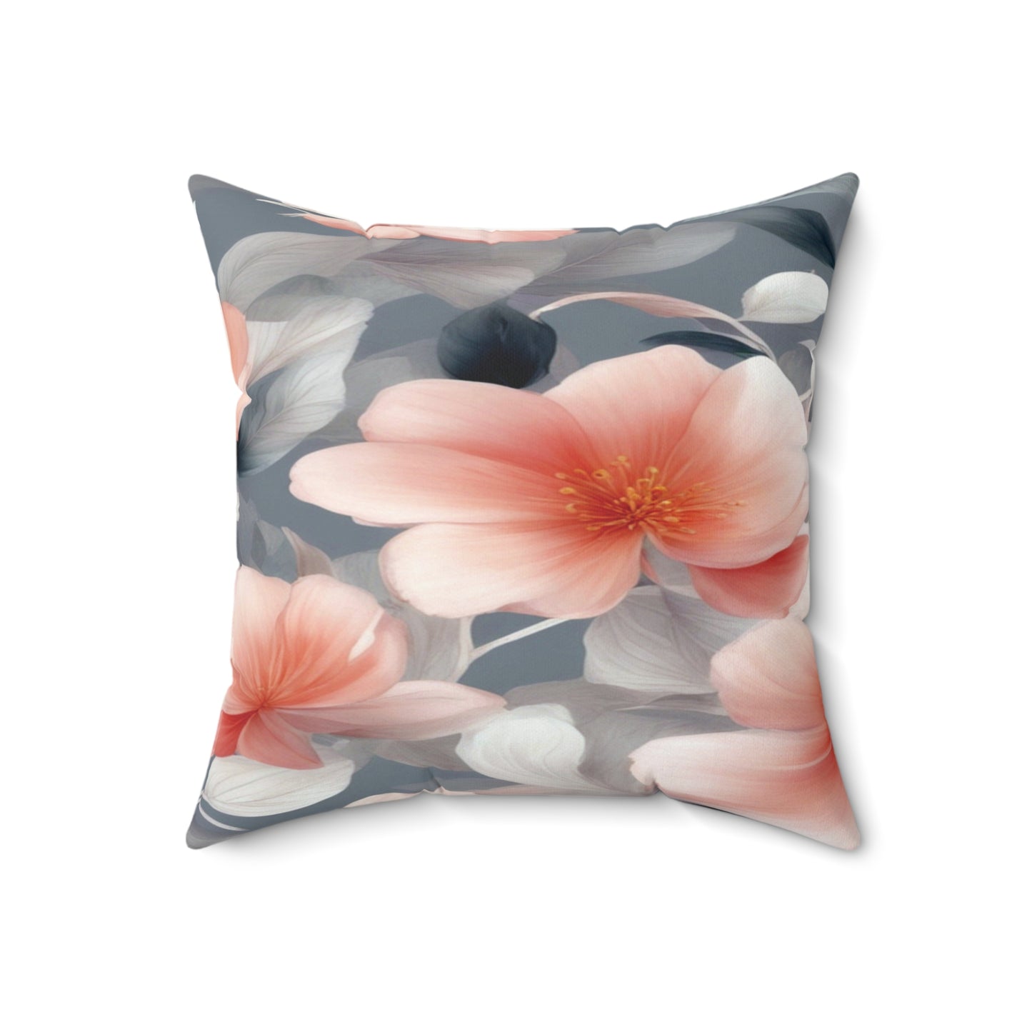 Red Blossom Floral Bunch Faux Suede Square Pillow, 18" x 18"