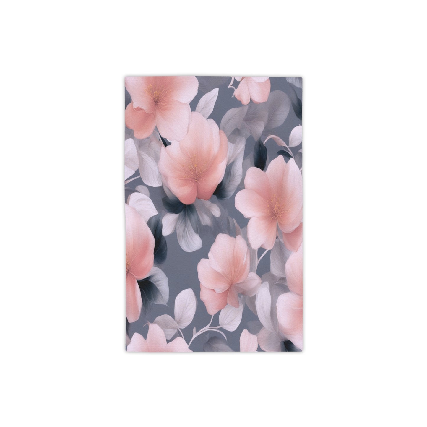 Peach and Blue Gray Floral Bunch Beach Towel, 18" x 27"