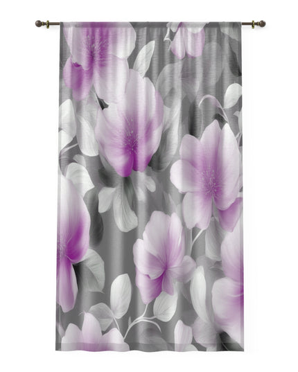Purple Blossom Floral Bunch Sheer Window Curtain, 50" x 84", partially transparent