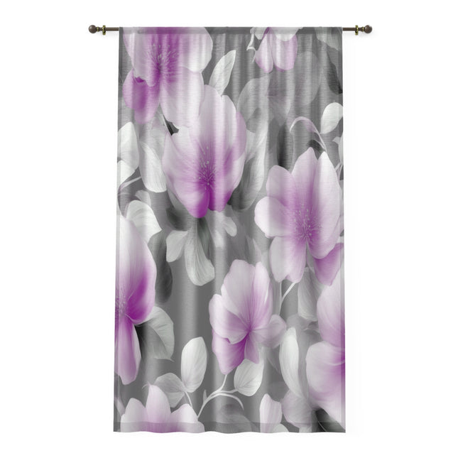 Purple Blossom Floral Bunch Sheer Window Curtain, 50" x 84", partially transparent