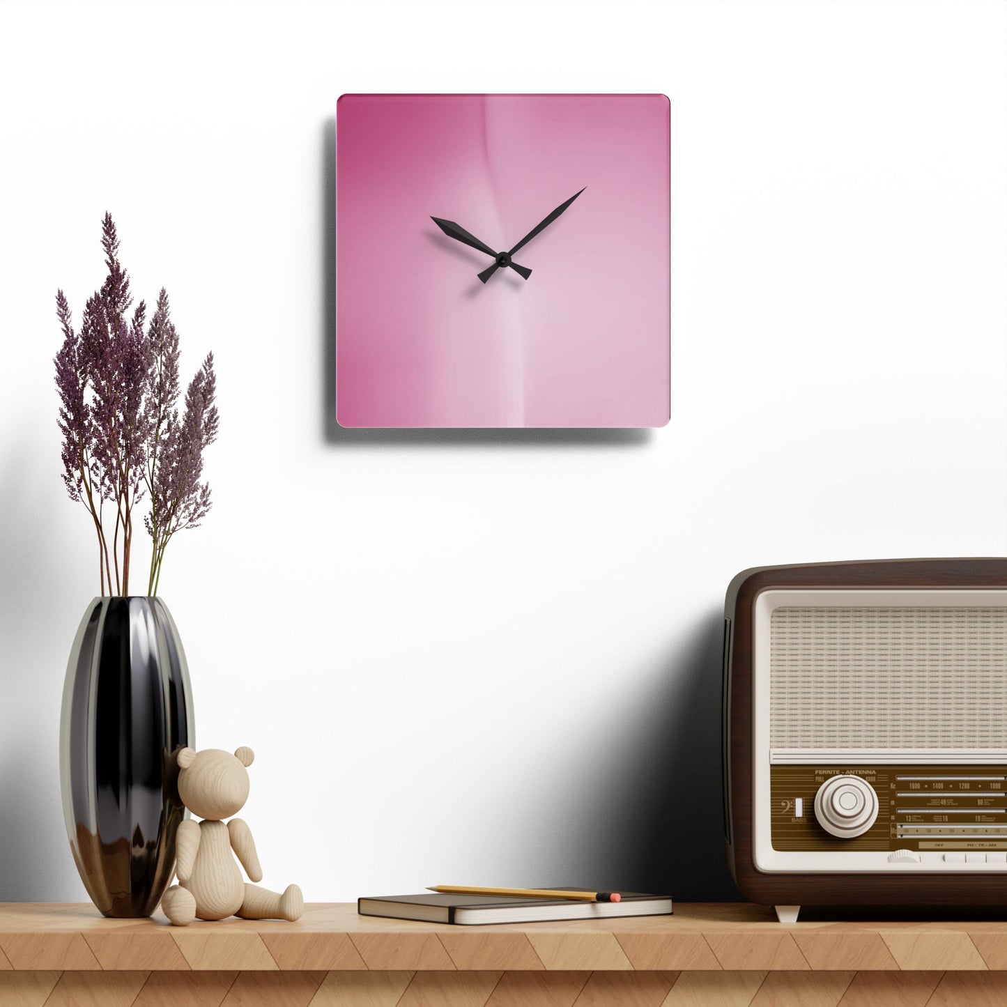 Pink Blush Fade Acrylic Wall Clock, Round or Square, 10.75" x 10.75"