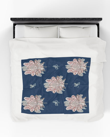 Rose White Floral Butterflies Velveteen Plush Blanket, 50" x 60"