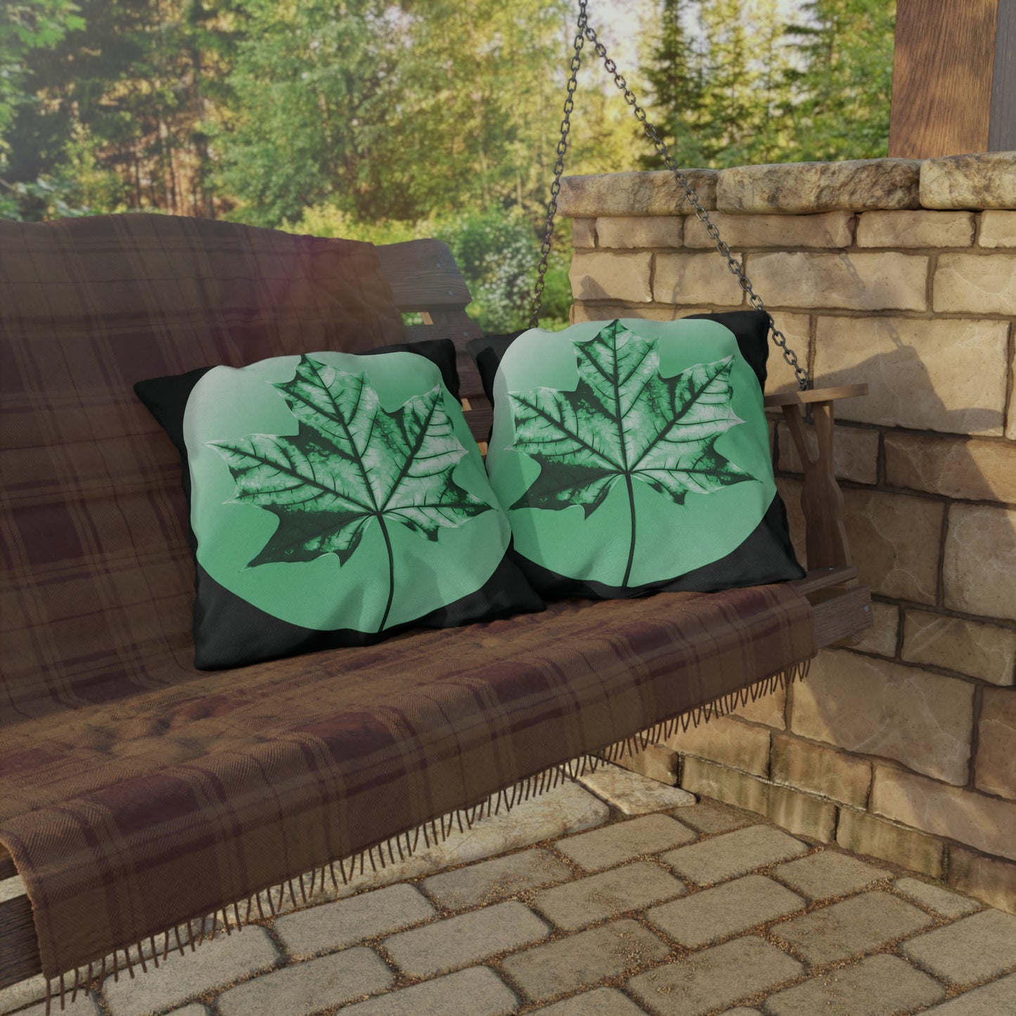 Tif Green Maple Leaf 20" x 20" Outdoor Pillow