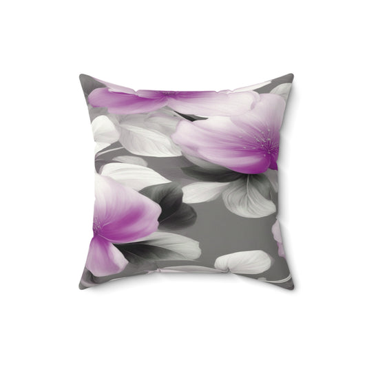 Purple Blossom Floral Bunch Faux Suede Square Pillow, 16" x 16"