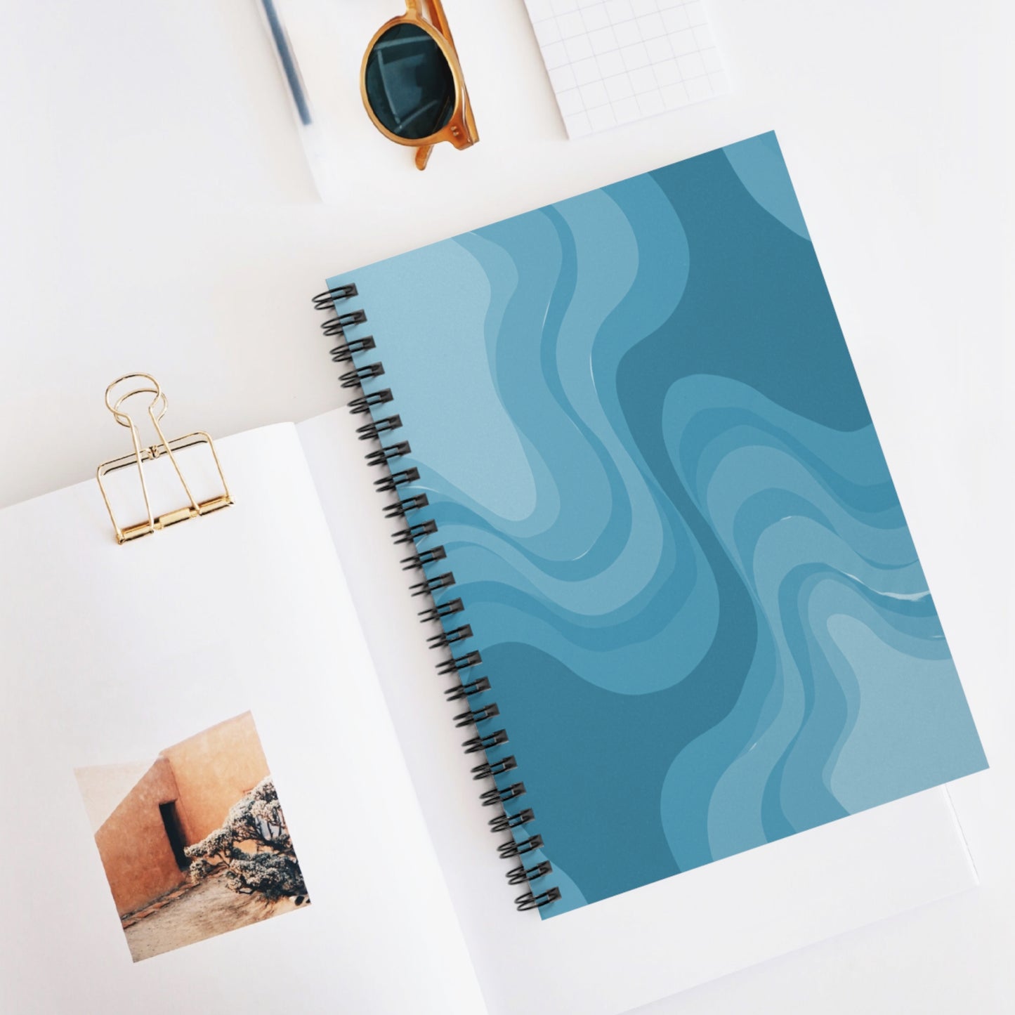 Sky Blue Wavey Spiral Notebook - Ruled Line, 6" x 8", 118 pages