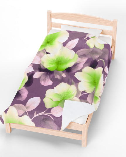Lime Lavender Floral Bunch Velveteen Plush Blanket, 60" x 80"