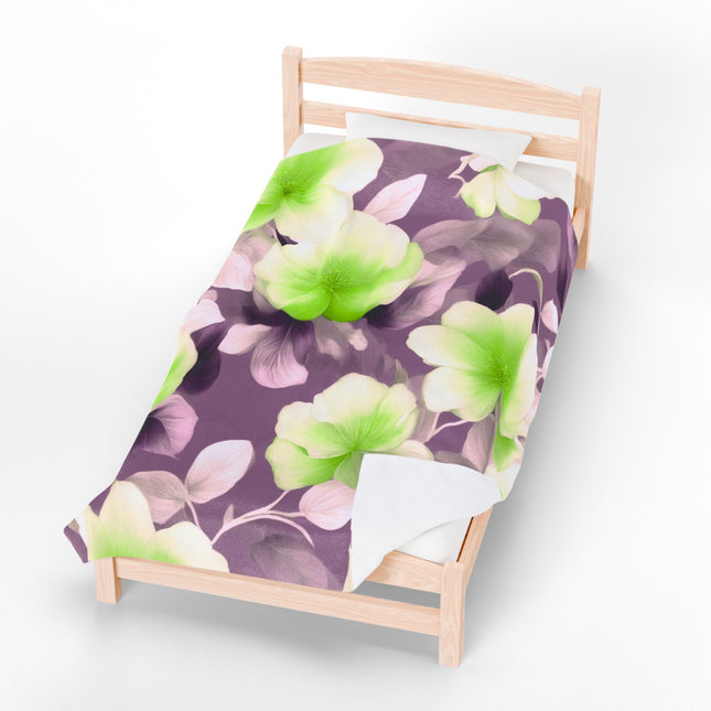 Lime Lavender Floral Bunch Velveteen Plush Blanket, 60" x 80"