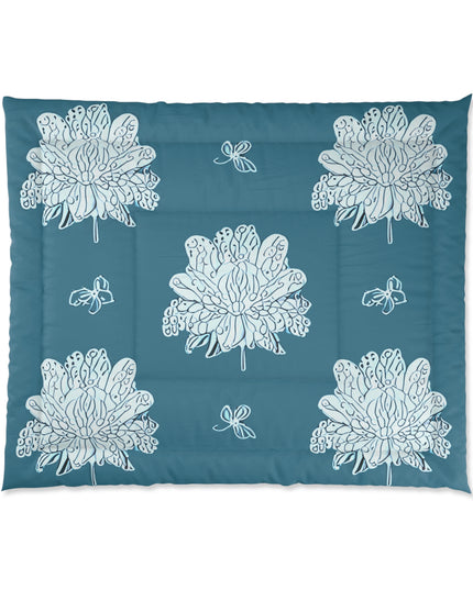 Tif Green White Floral Butterflies 104" × 88" Comforter