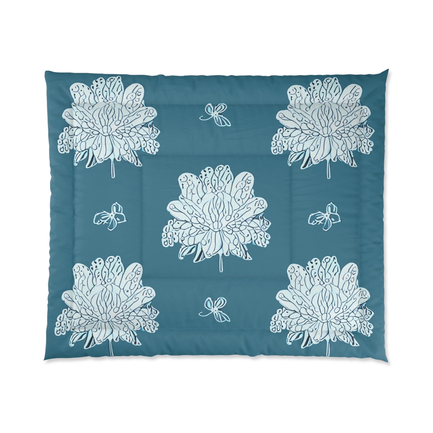 Tif Green White Floral Butterflies 104" × 88" Comforter