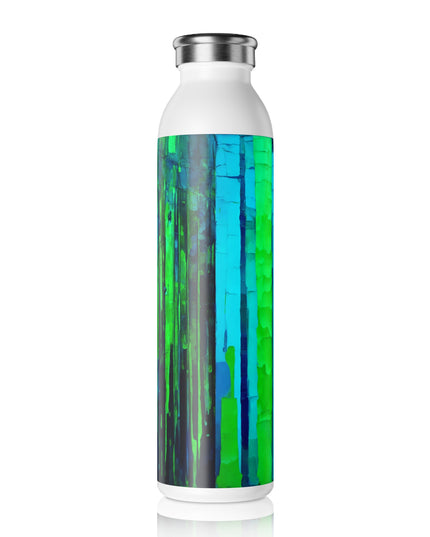 Striped Blue Green Slim Water Bottle, 20 oz White