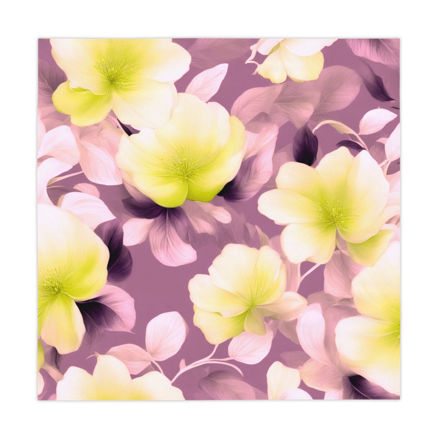 Lemon Blossom Floral Bunch Tablecloth, 55" x 55"