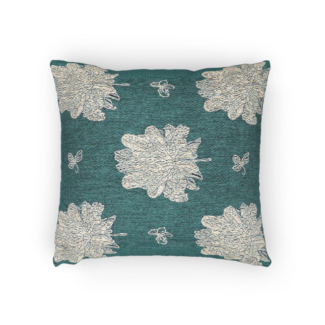 Tif Green White Floral Butterflies Woven Pillow, 17" x 18"