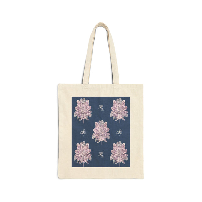 Purple White Floral Butterflies Cotton Canvas Tote Bag