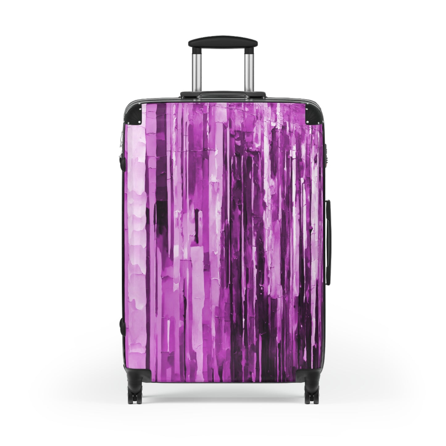 Striped Powder Lavender Large Suitcase with built in lock, 4 double-wheels, telescopic handle, and ABS back hard-shell