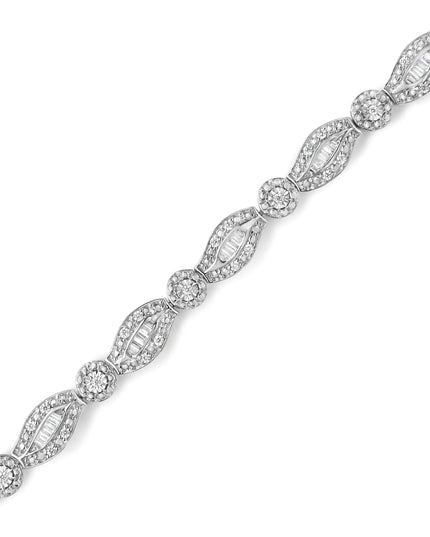.925 Sterling Silver 1 cttw Diamond Double Leaf and Bezel Link Bracelet (I-J Clarity, I2-I3 Color) - Size 7.25"