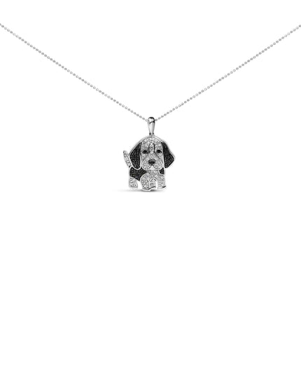 .925 Sterling Silver 1/4 cttw White and Black Diamond Dog Pendant Necklace 18 inch (I-J Color, I2-I3 Clarity)