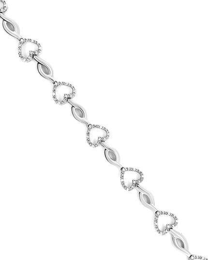 .925 Sterling Silver 1/4 Cttw Round-Cut Diamond Alternating Heart and Leaf Link Bracelet (I-J Color, I3 Clarity) - Size 7.25"