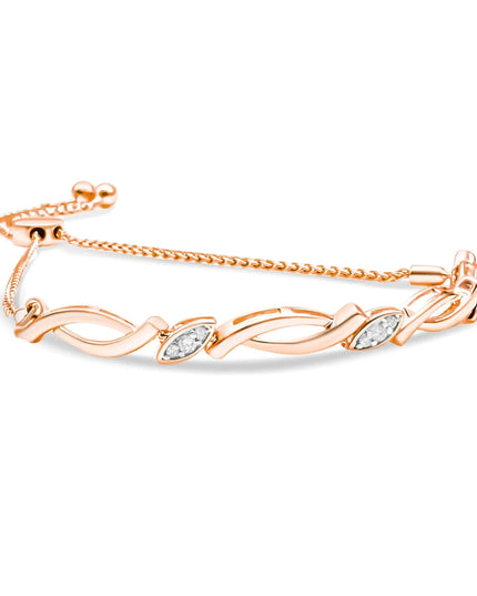 .925 Sterling Silver Diamond Accent Alternating Swirl link Bolo Bracelet (I-J Color, I2-I3 Clarity) - 6" to 9" Adjustable