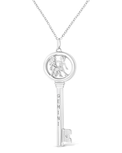 .925 Sterling Silver Diamond Accent Zodiac Key 18" Pendant Necklace (K-L Color, I1-I2 Clarity)