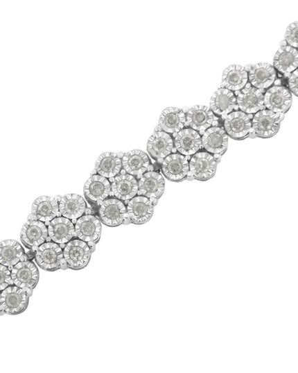 .925 Sterling Silver 2.0 cttw Diamond 7 Stone Floral Cluster Link Bracelet (I-J Color, I3 Clarity) -7.25"
