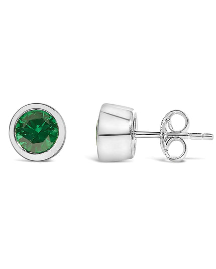 .925 Sterling Silver 6MM Bezel Set Created Gemstone Solitaire Stud Earrings