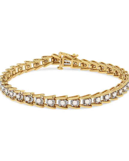 14K Yellow Gold Plated .925 Sterling Silver 2.00 Cttw Miracle Set Diamond Wave Link Bracelet (L-M Color, I2-I3 Clarity) - Size 7.25"