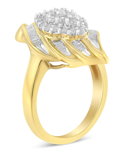 10K Yellow Gold Plated .925 Sterling Silver Diamond Cocktail Ring (3/4 Cttw, I-J Color, I2-I3 Clarity)