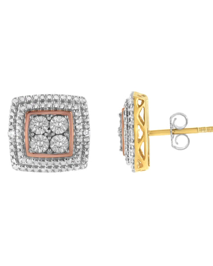 .925 Sterling Silver Diamond Accented Square Shaped Milgrain Stud Earrings (I-J Clarity, I3 Color)