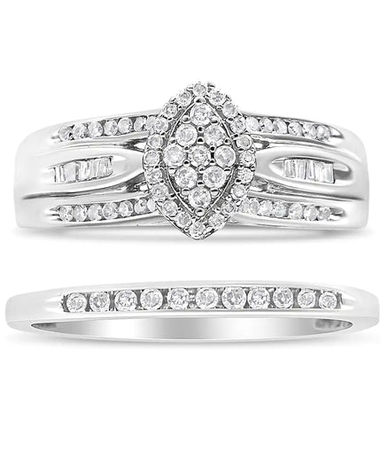 .925 Sterling Silver 1/2 Cttw Round and Baguette-Cut Diamond Engagement Bridal Set (I-J Color, I1-I2 Clarity)