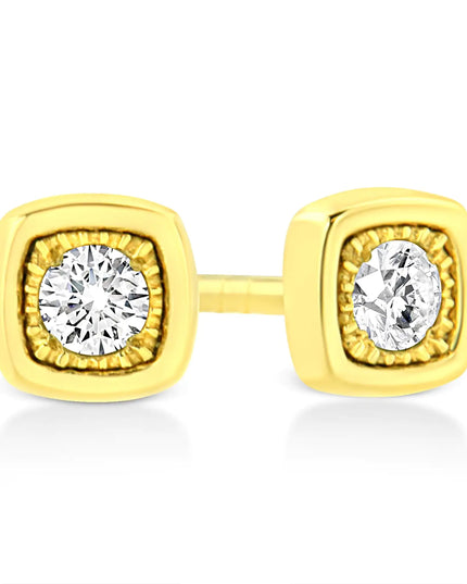 10K Yellow Gold Plated .925 Sterling Silver 1/10 Cttw Miracle-Set Diamond Stud Earrings - Choice of Shapes