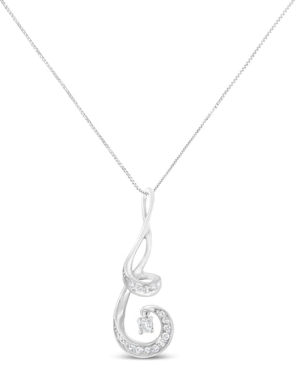 Espira 10K White Gold 1/5 Cttw Brilliant-Cut Diamond Sparkling Spiral 18" Pendant Necklace (J-K color, I2-I3 Clarity)